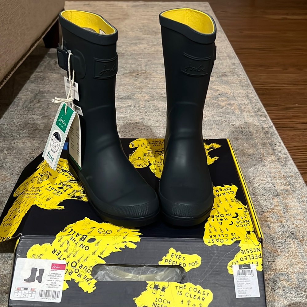 Joules rain boots, size 3, charcoal gray NWT